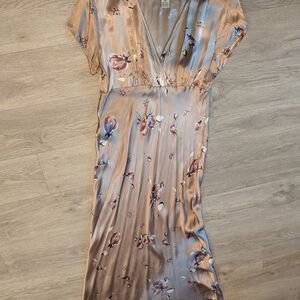 Satin Floral Slip Dress in Blush with Rose Print